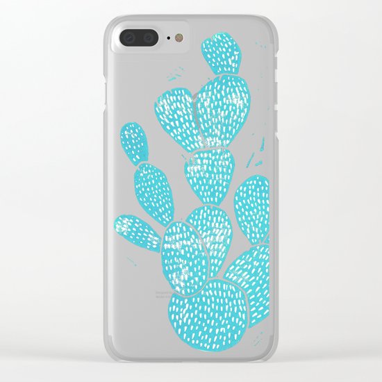 Linocut Cactus #1 Desert Blue Clear iPhone Case