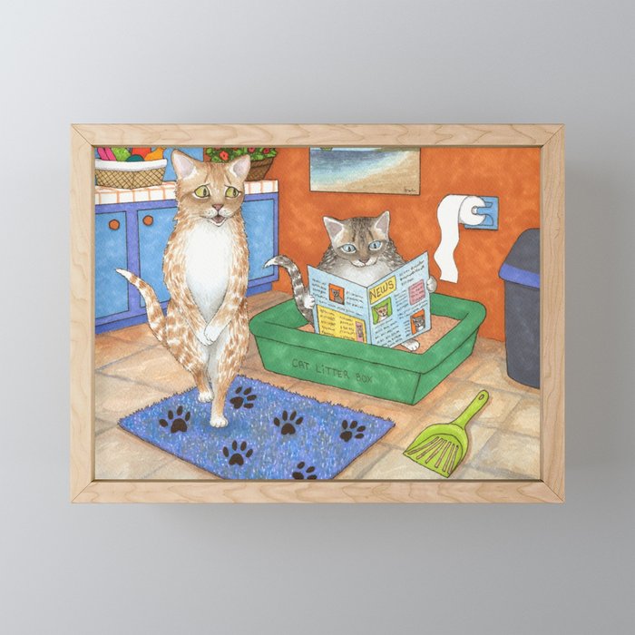 Cat in litter Framed Mini Art Print