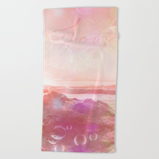 Joy at the sea bubbles sunst ocean typography art Beach Towel