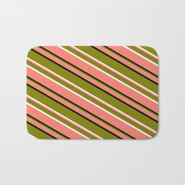 [ Thumbnail: Salmon, Black, Green, and White Colored Lines Pattern Bath Mat ]