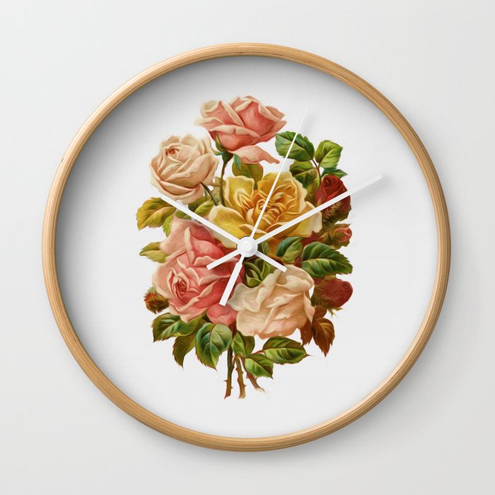 Rose Botanical Wall Clock