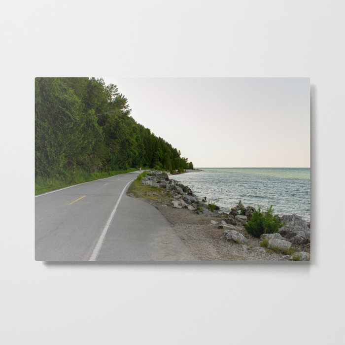 Lake Michigan and a Bicycle only Highway on Mackinac Island Metal Print