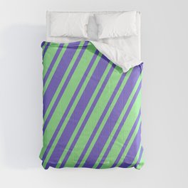 [ Thumbnail: Slate Blue & Light Green Colored Lines Pattern Comforter ]