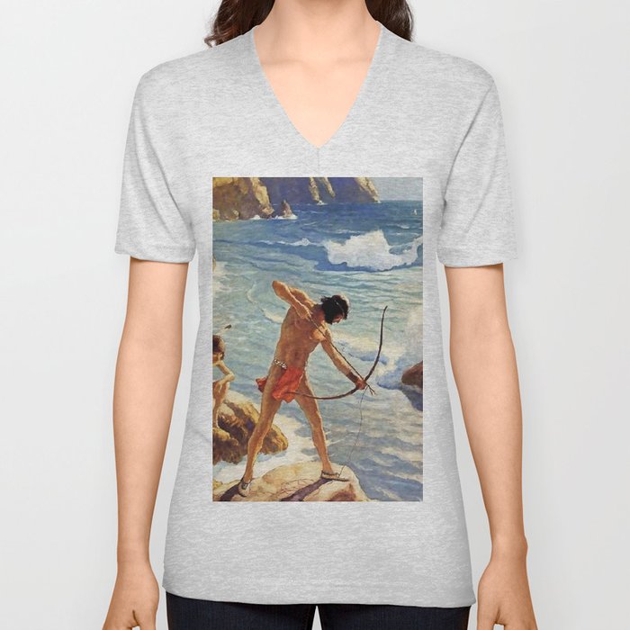 N C Wyeth Painting “The First Maine Fishermen” V Neck T Shirt