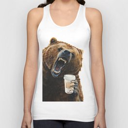 " Grizzly Mornings " give that bear some coffee Unisex Tank Top