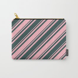 [ Thumbnail: Dark Slate Gray and Light Pink Colored Lined Pattern Carry-All Pouch ]