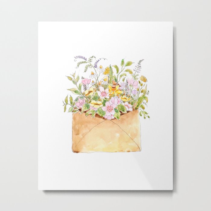 flowers in brown envelop watercolour  Metal Print
