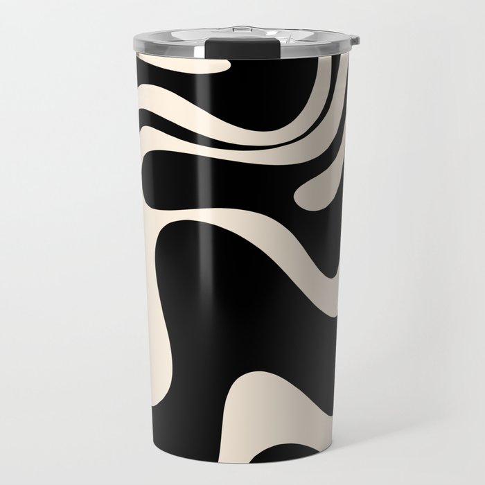 Retro Liquid Swirl Abstract in Black and Almond Cream 2 Travel Mug