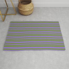 [ Thumbnail: Green and Purple Colored Lines Pattern Rug ]