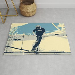 On the Rim - Scooter Boy Rug | Yellow, Stuntscooter, Sports, Kickscooter, Blue, Scooterstunts, Extremesports, Pushscooter, Summersports, Backtoschool 