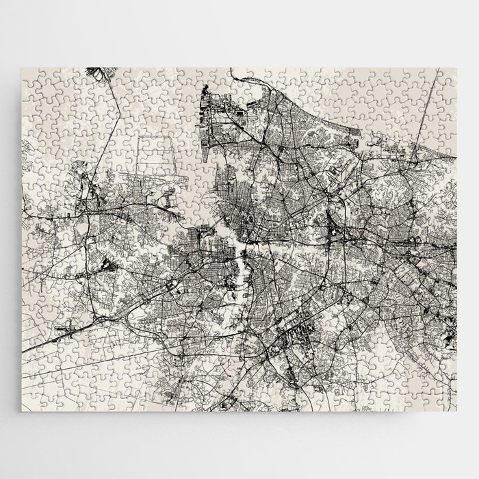 Norfolk - USA. Black and White City Map Jigsaw Puzzle