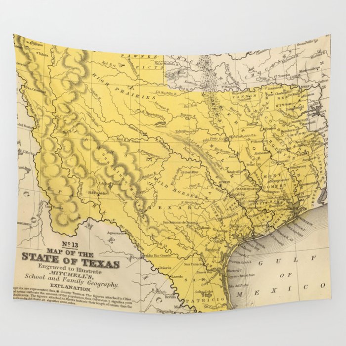 Vintage Map of Texas (1847) Wall Tapestry by BravuraMedia  Society6
