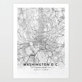 Washington D.C., United States - Light Map Art Print