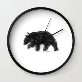 Alaskan brown bear painting in black and white ink splatter Wall Clock