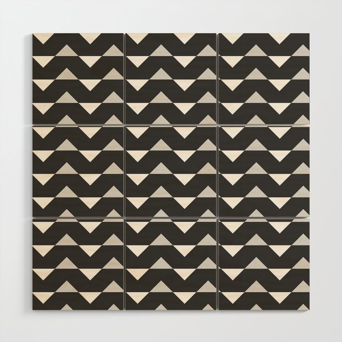 Charcoal Black And Grey Chevron Zigzag Pattern Geometric Abstract Wood Wall Art