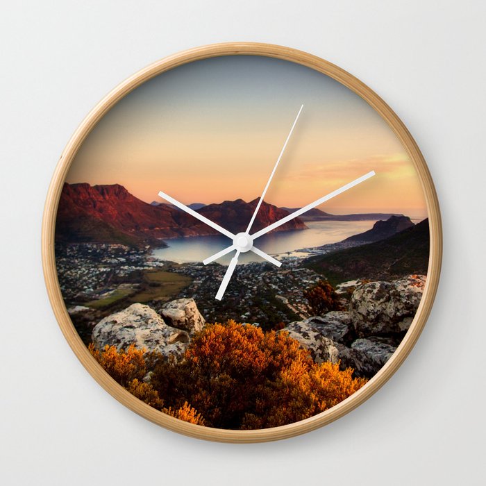 South Africa Photography - Beautiful Sunset Over Cape Town Wall Clock