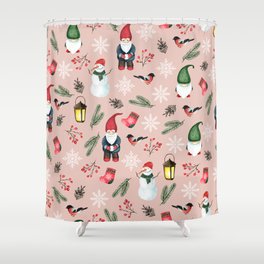 Seamless pattern with gnomes and Christmas elements. Watercolor hand drawn Shower Curtain