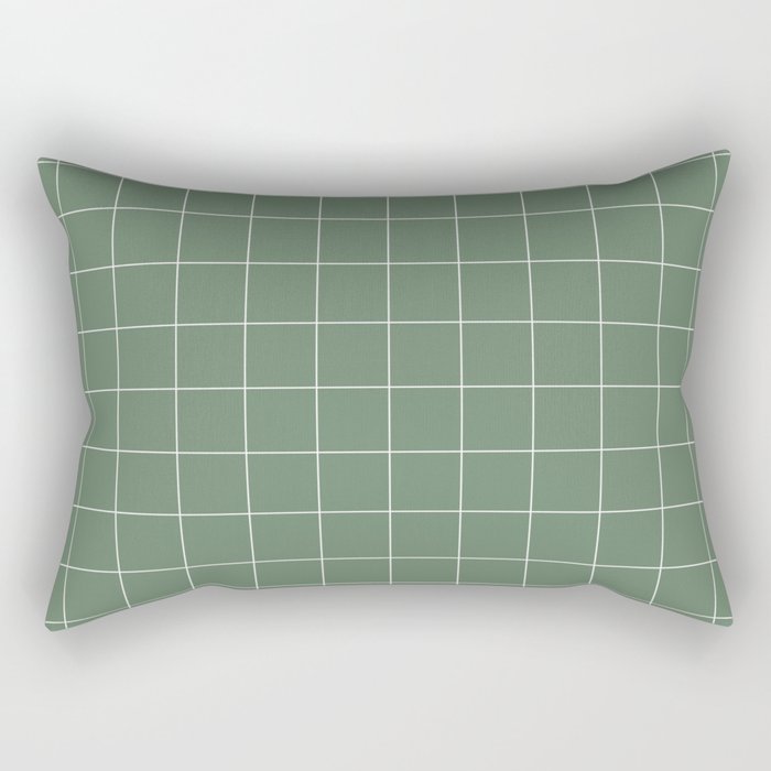 Windowpane Check Grid (white/sage green) Rectangular Pillow