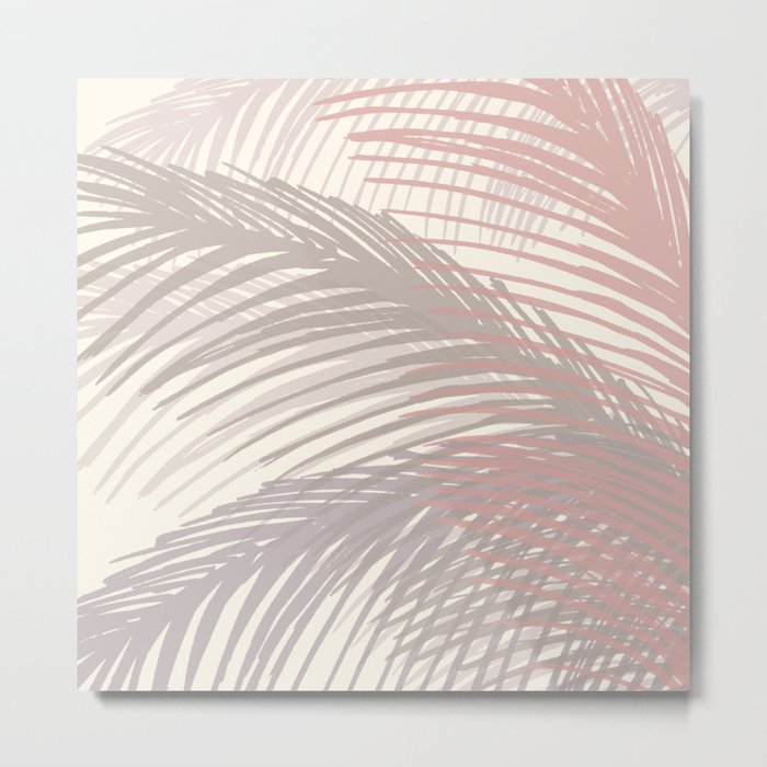 Pink Neutral Tropical Palm Fronds Metal Print