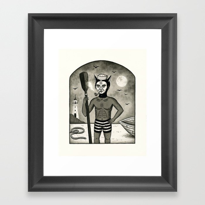 Feline Sailor with Pipe Framed Art Print