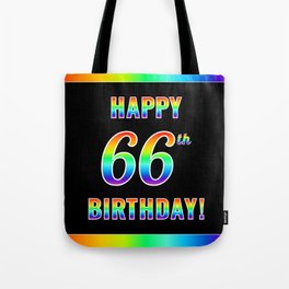 [ Thumbnail: Fun, Colorful, Rainbow Spectrum “HAPPY 66th BIRTHDAY!” Tote Bag ]