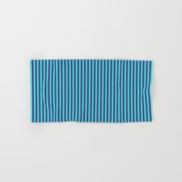 [ Thumbnail: Turquoise and Dark Slate Blue Colored Stripes Pattern Hand & Bath Towel ]