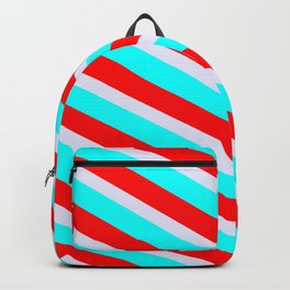 [ Thumbnail: Lavender, Cyan & Red Colored Striped Pattern Backpack ]