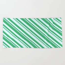 [ Thumbnail: Sea Green and Light Cyan Colored Pattern of Stripes Beach Towel ]