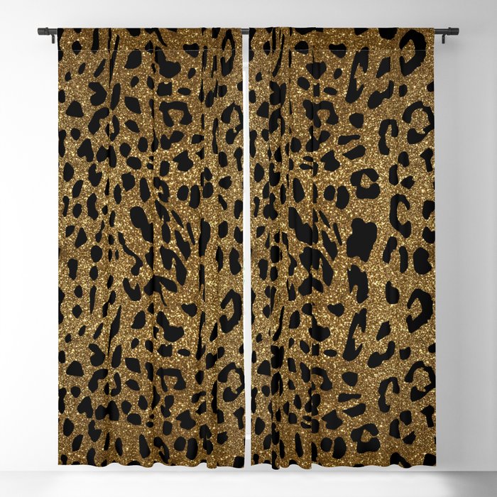 Gold Glitter Leopard Print Blackout Curtain