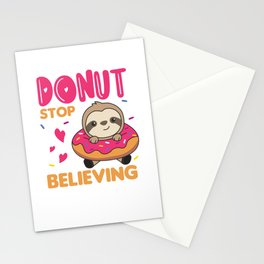 Cute Sloth Funny Animals In Donut Pink Stationery Card