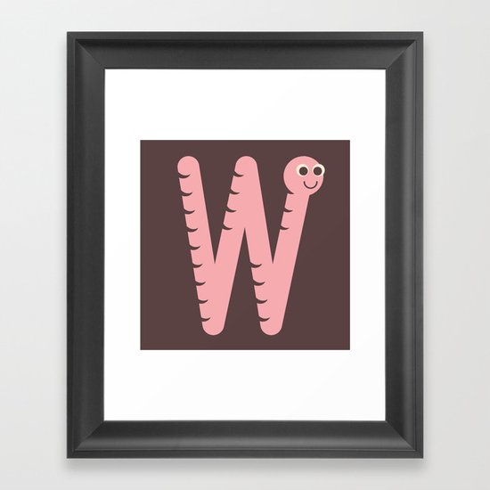 Letter W // Animal Alphabet // Worm Monogram Framed Art Print