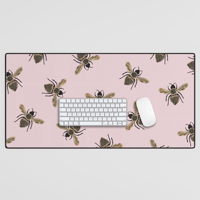 Bee Pattern Pink Desk Mat