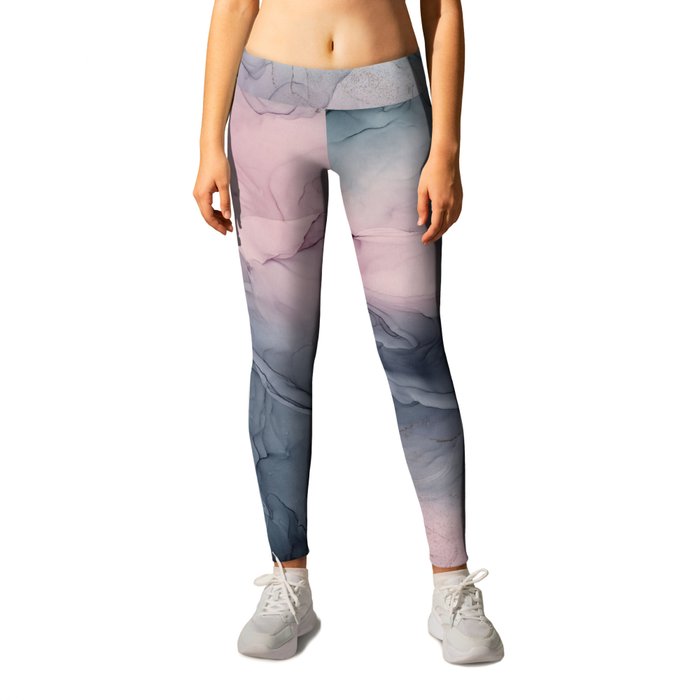 Blush Gray Blue Flowing Abstract Glow Up 1 Leggings