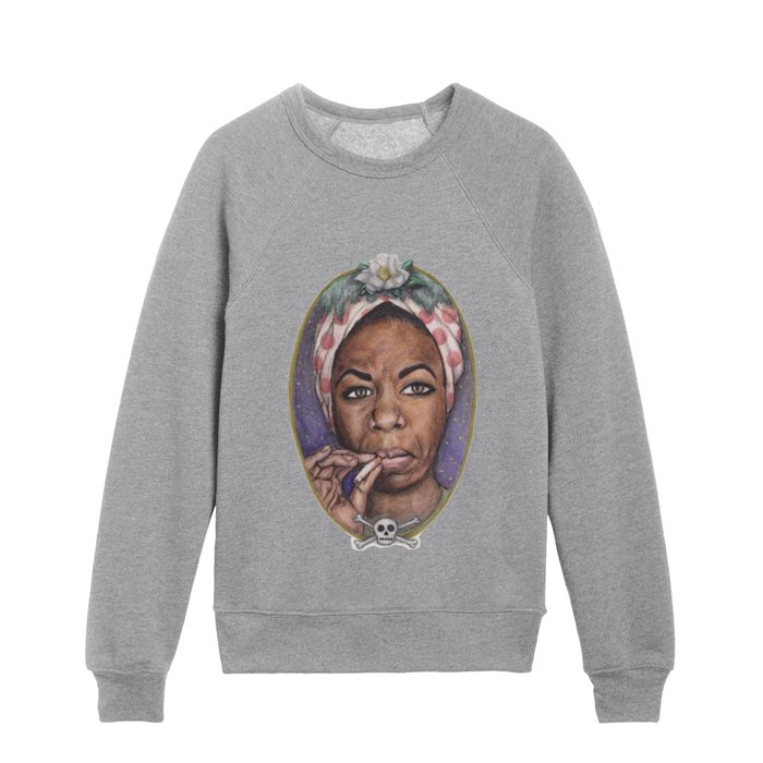 Watercolor Painting of Nina Simone Kids Crewneck