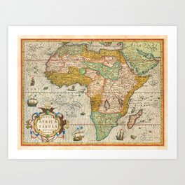 1610 Africa, Nova Africae Tabula Auctore Historical Map by Jodoco Hondio Art Print