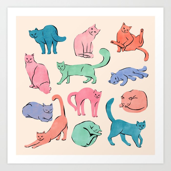 Pastel Cats Art Print