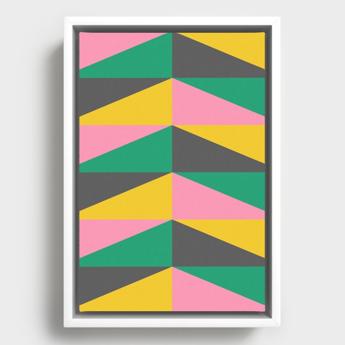Triangles in Pink Green and Yellow Framed Canvas