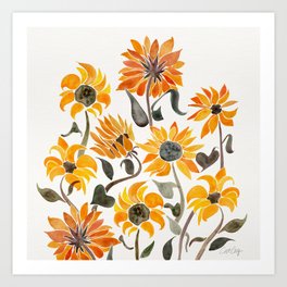 Sunflower Watercolor – Yellow & Black Palette Art Print