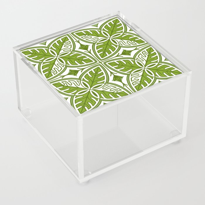 Modern Tropical Green and White Leaves  Acrylic Box