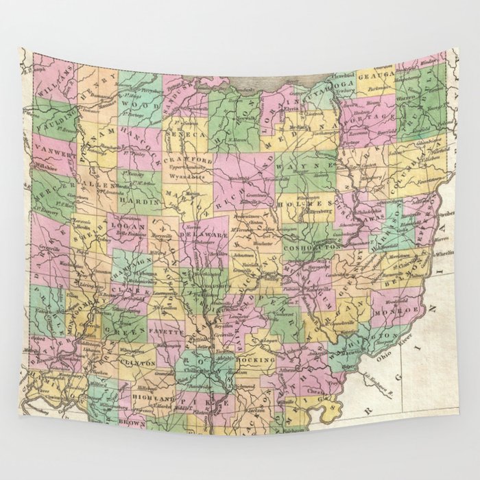 Vintage Map of Ohio (1827) Wall Tapestry by BravuraMedia  Society6