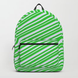[ Thumbnail: Lime Green and Lavender Colored Lines Pattern Backpack ]