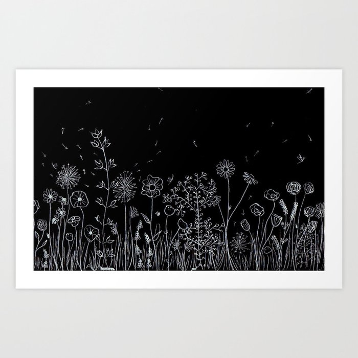 Black and White Wildflowers Inverted Art Print
