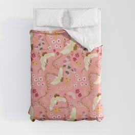 Chinoiserie cranes on pink, birds, flowers,  Duvet Cover