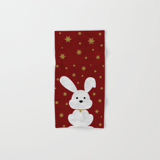 Christmas Bunny Red Marble Hand & Bath Towel