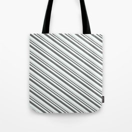 [ Thumbnail: Dim Gray & Mint Cream Colored Striped/Lined Pattern Tote Bag ]