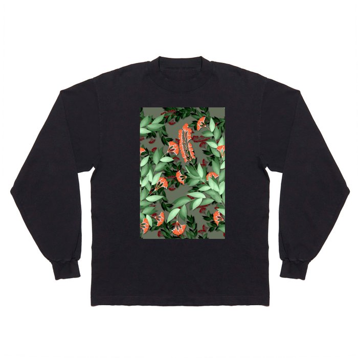 Green & Red Color Floral & Funar Design  Long Sleeve T Shirt