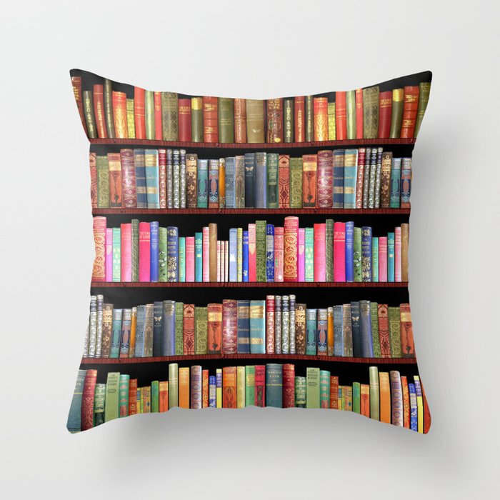 Jane Austen books and antique library bookshelf Throw Pillow