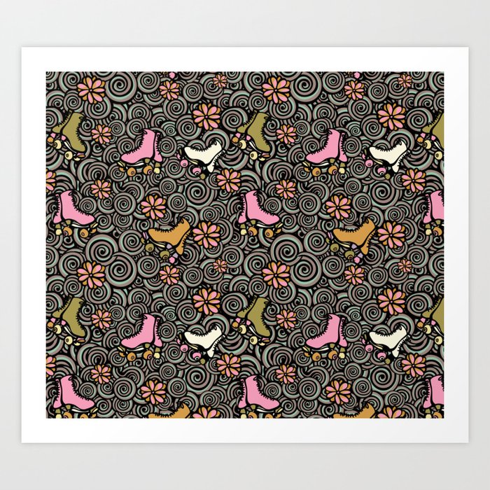 Roller Skates Doodle Pattern - Vintage Colors Art Print