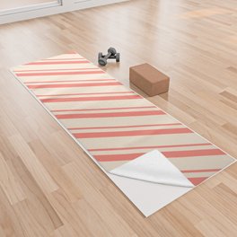 [ Thumbnail: Salmon and Beige Colored Striped Pattern Yoga Towel ]