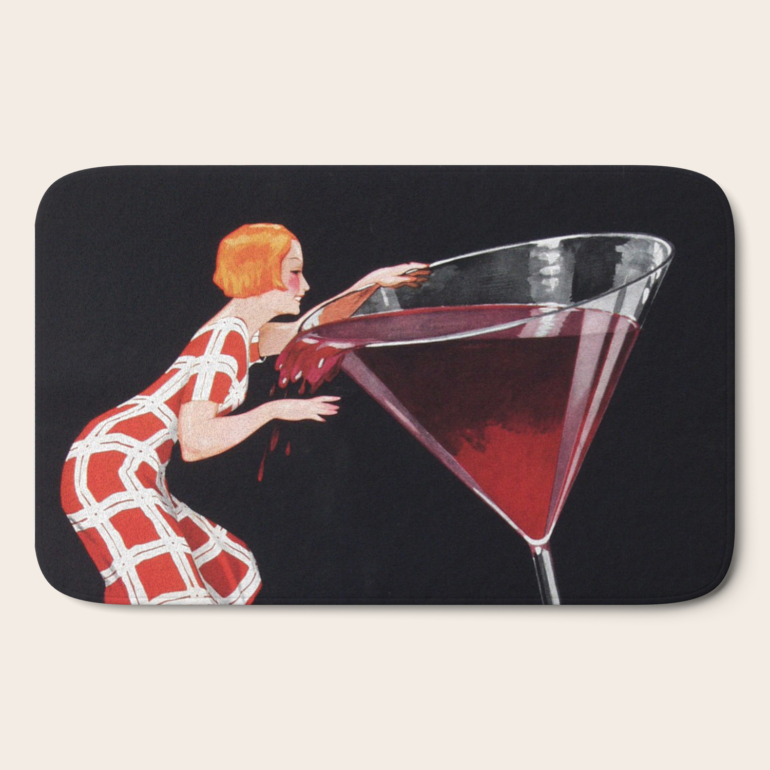 Woman And Giant Glass Of Red Wine Vintage Art Bath Mat By